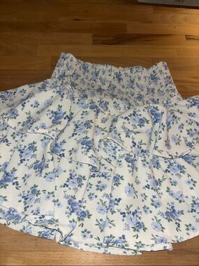 Altar'd State White Mini Skirt with Blue Floral Print